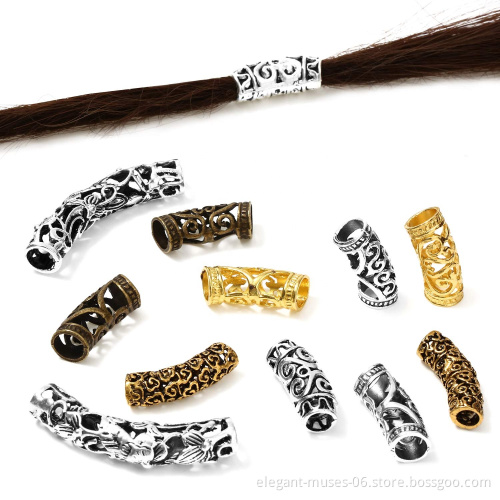 Genya metal dreadlock cuffs bent hair tube long beard beads alloy hollow-out hair rings